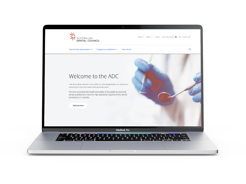 Australian Dental Council website displayed on a laptop